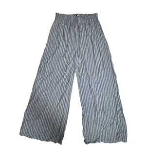 New Life Feeling Wide Leg‎ Pants Smocked Waist Blue Leaf Print